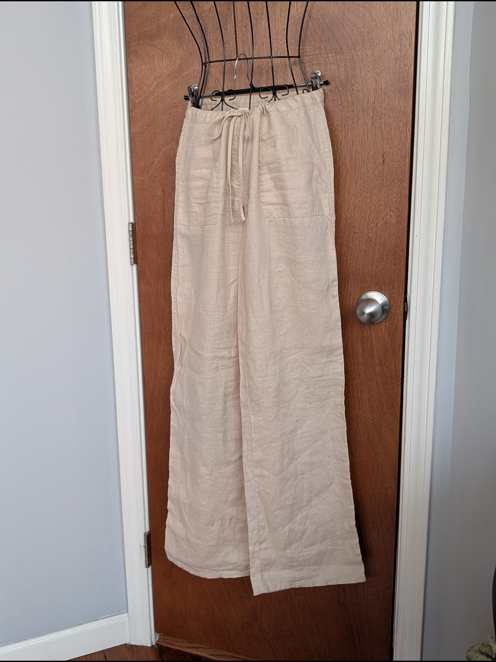 LONDONJEAN Relaxed Wide Leg Linen-Blend Pants in Beige